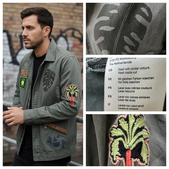 Scotch & Soda Military Jacket Green Patches Japanese Art Grunge Utility Size M - Picture 7 of 17